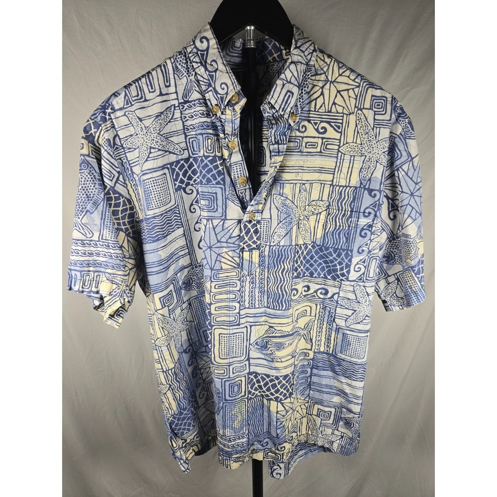 Cooke Street Honolulu‎ Shirt Mens Medium Blue Beige Hawaiian Aloha Made in USA